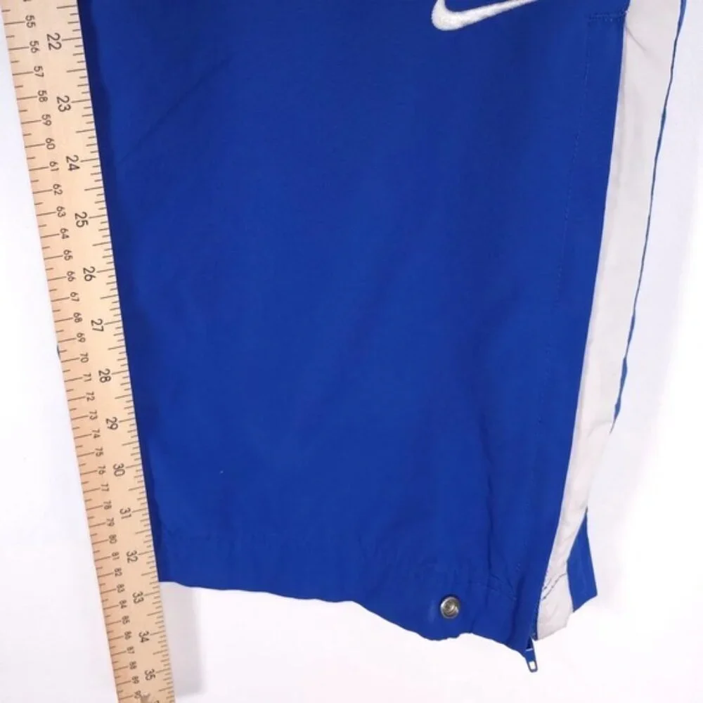 NIKE TEAM Vintage Track Pants XL Blue Ankle Zip‎ Snap White Stripe 90's Straight